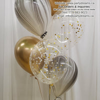 B&W Marble Mix ~ 7 - Standard & Confetti Latex Balloon Bouquet #CF9