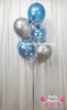 "Blue Chrome Spark" ~ 7 Standard & Confetti Latex Balloon Bouquet #CL13