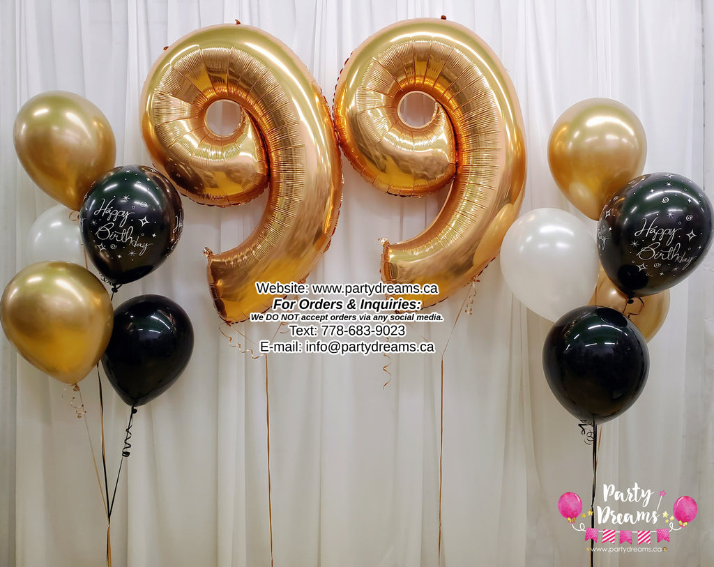 Party Starter (Black & Gold) ~ Jumbo Number Birthday Balloon Bouquet Set #349