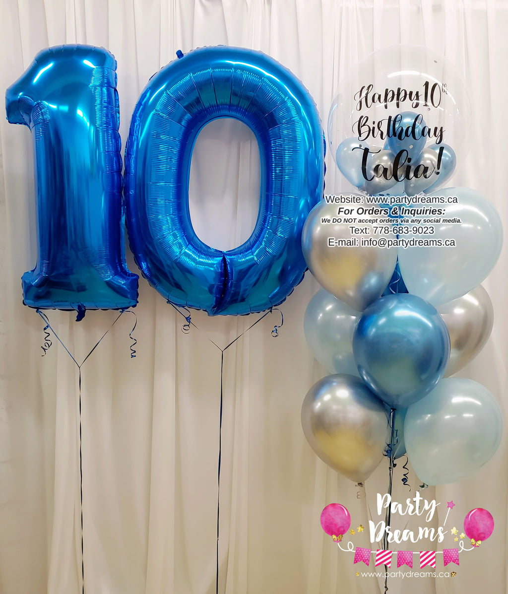 Pretty In Blue ~ Jumbo Number & Bespoke Bubble Balloon Bouquet Set #263