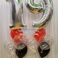 Awesome & Cool ~ Silver Jumbo Number & Confetti Balloon Bouquet Set #284