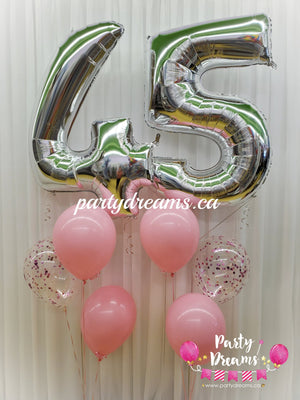 Silver Jumbo Number & Confetti Balloon Bouquet Set #JC02