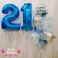 Blue Luxe ~ Jumbo Number & Bespoke Bubble Balloon Bouquet Set #229