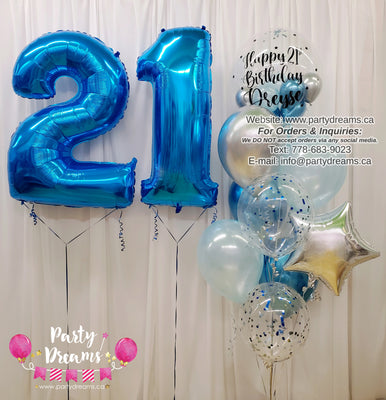 Blue Luxe ~ Jumbo Number & Bespoke Bubble Balloon Bouquet Set #229