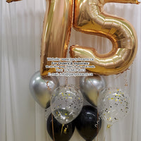 Gold Jumbo Number & Confetti Balloon Bouquet Set #JC06