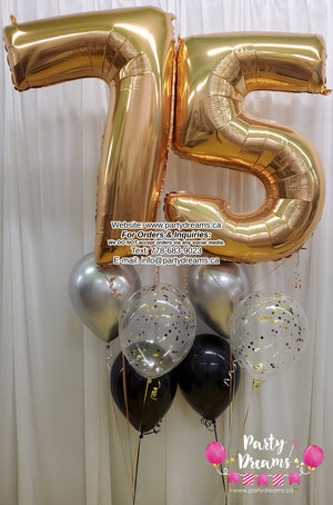 Gold Jumbo Number & Confetti Balloon Bouquet Set #JC06
