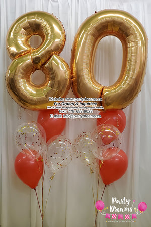 Love & Joy ~ Gold Jumbo Number & Confetti Balloon Bouquet Set #282