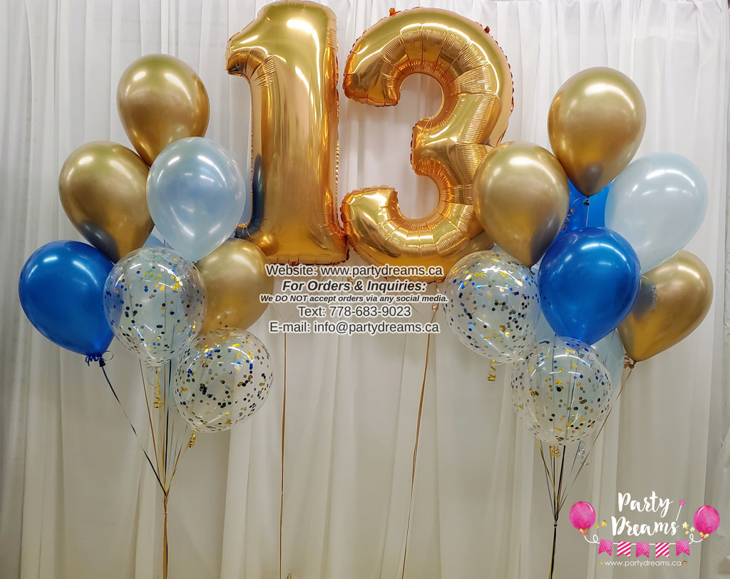 Royal Sparkle ~ Gold Jumbo Number Birthday Confetti Balloon Bouquet Set #269