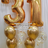 Gold Jumbo Number & Confetti Balloon Bouquet Set #JC04