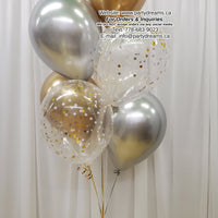 Chrome Gold & Chrome Silver Mix ~ 7 Standard & Confetti Latex Balloon Bouquet #CF17
