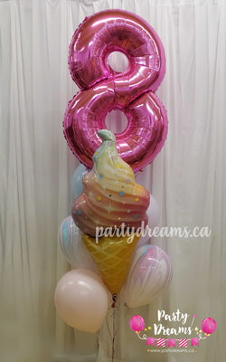 Rainbow Ice-Cream ~ Jumbo Number Birthday Balloon Bouquet #160