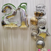 Silver Luxe ~ Jumbo Number & Bespoke Bubble Balloon Bouquet Set #122
