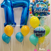 Blue Starburst ~ Jumbo Number Birthday Balloon Bouquet Set #139