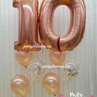 Rose Gold Jumbo Number & Confetti Balloon Bouquet Set #JC01