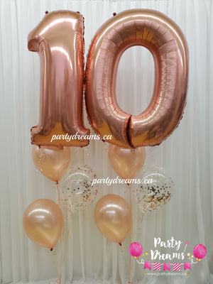 Rose Gold Jumbo Number & Confetti Balloon Bouquet Set #JC01