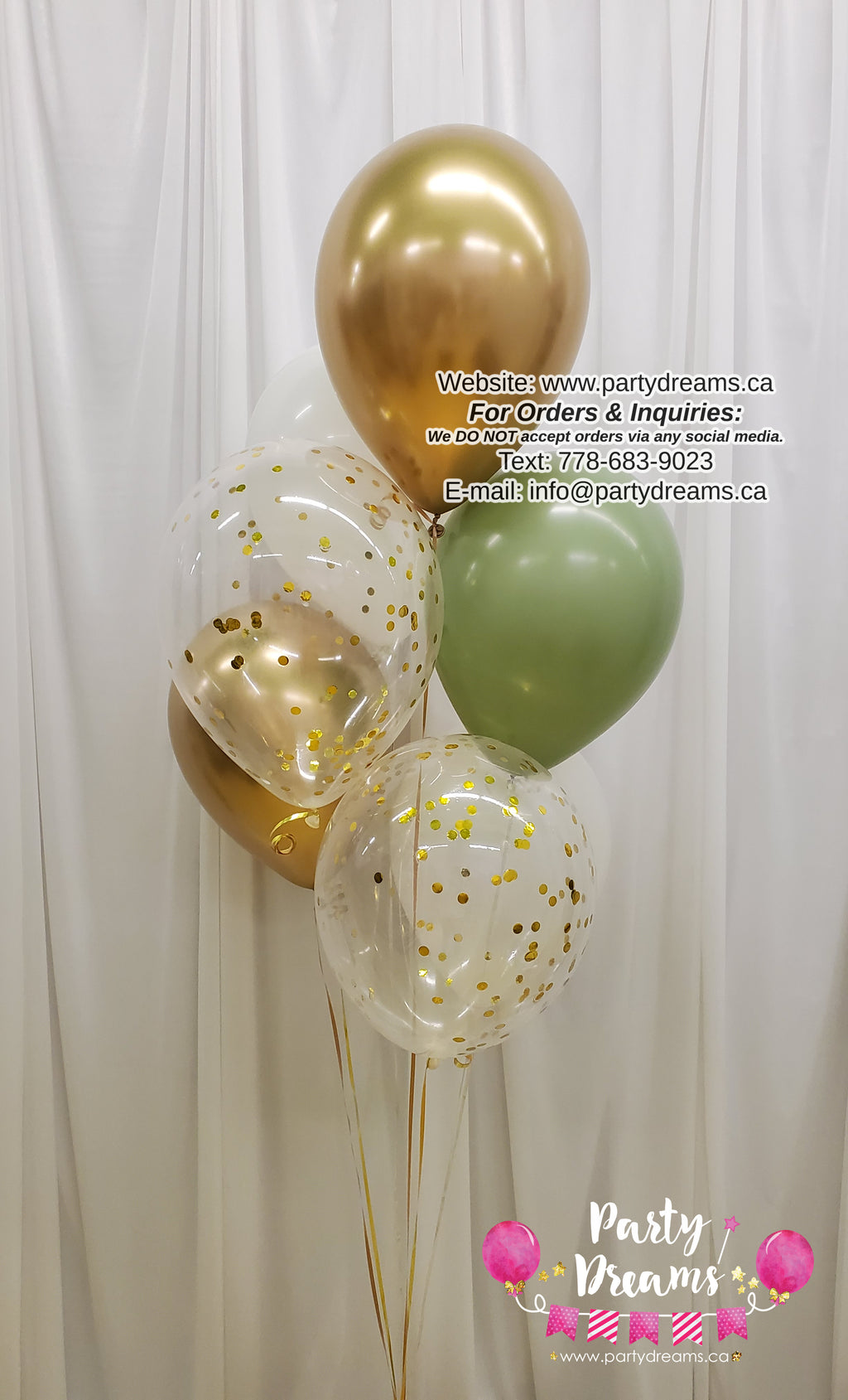 Sage Green & Chrome Gold Mix ~ 7 Standard & Confetti Latex Balloon Bouquet #CF14