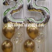 Silver Jumbo Number & Confetti Balloon Bouquet Set #JC03