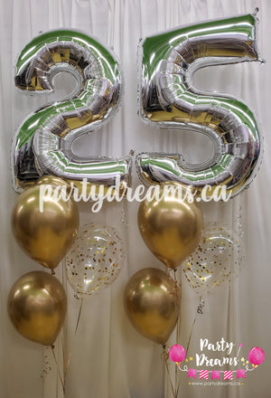 Silver Jumbo Number & Confetti Balloon Bouquet Set #JC03