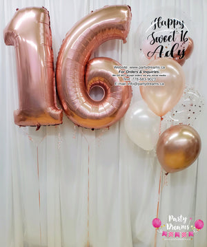 Rose Glam ~ Jumbo Number & Bespoke Bubble Balloon Bouquet Set #289